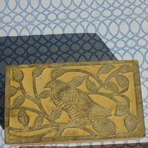 Yellow Storage Box with Enamal Bird Design